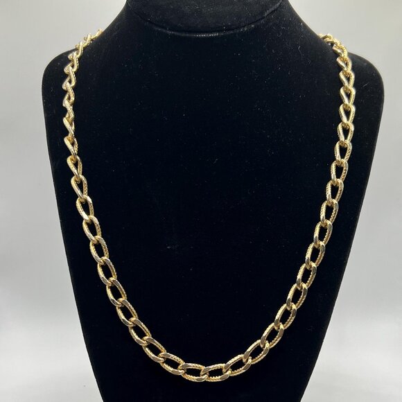 Vintage Goldtone Woven stamped Chain Necklace 24” - Picture 1 of 6